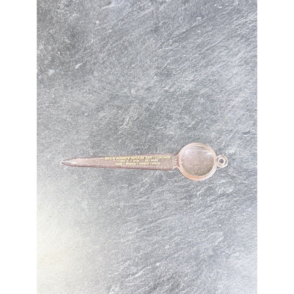 Vintage Bill And Jeans Impulse Bar Letter Opener 7 Mile Detroit Mi. Magnifying G